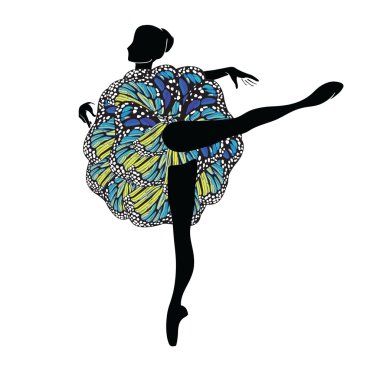 Kelebek Kanatları tutu Etek bir Stilize Genç Balerin Vektör İllüstrasyon. Bir Bale Dansçısı Kadın Freehand Çizim. Bir Dans Kız Süs Siluet Çizim. Art Nouveau Tarzı. 