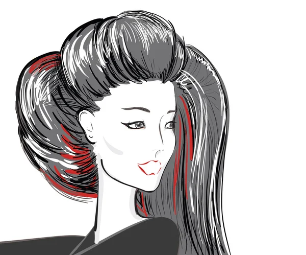 Moda bella donna con lunghi capelli ondulati — Vettoriale Stock