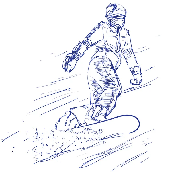 Dibujo a mano de un snowboarder — Vector de stock