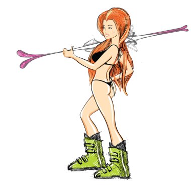 Dağ kayakçı kadın bikini