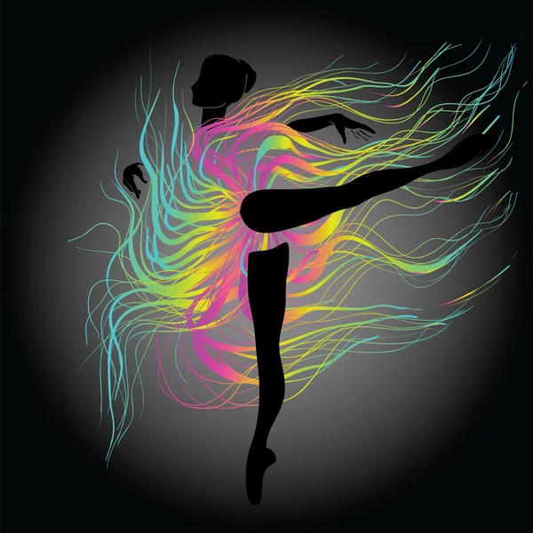 Dancing Girl Silhouette in Neon Dress — Stock Vector