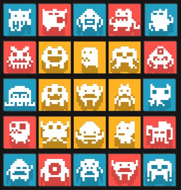 Düz 8 bit piksel sanat canavarlar kümesi
