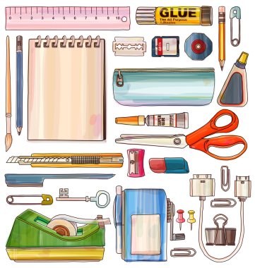 Watercolor painting, office equipment clipart