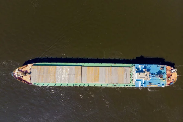 Luftdrohnen Panoramabild Von Industriellem Containerschiff Das Tiefblauem Meer Offenen Ozean — Stockfoto