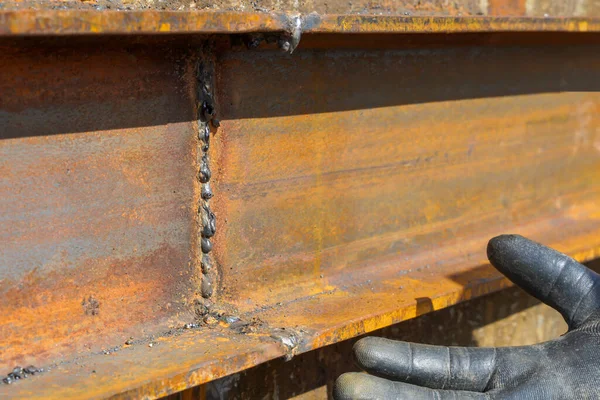Defekte Schweißnaht Von Metallblechen Reparatur Eines Tanks Zur Lagerung Von — Stockfoto