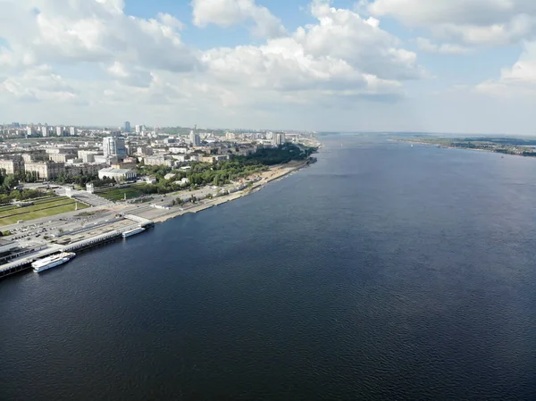 Volgograd Panorama Ville Port Fluvial Remblai Central Ville — Photo