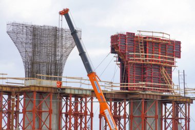 Construction of an automobile bridge across the Volga-Don navigable canal in Volgograd. Russia