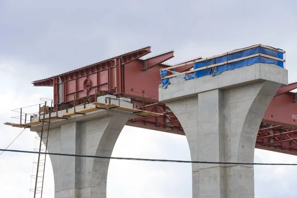 Construction of an automobile bridge across the Volga-Don navigable canal in Volgograd. Russia