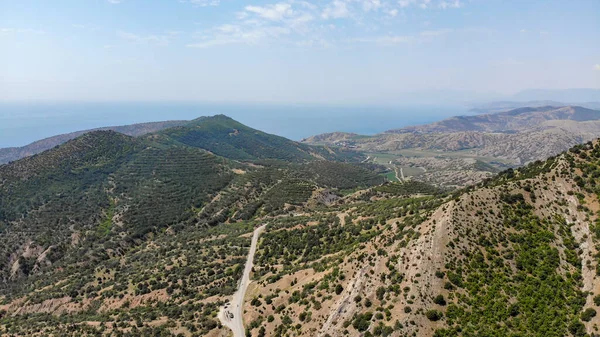 Ταξιδέψτε Αυτοκίνητο Μια Πανοραμική Θέα Των Πράσινων Ορέων Και Του — Φωτογραφία Αρχείου