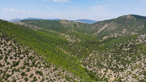 Ταξιδέψτε Αυτοκίνητο Μια Πανοραμική Θέα Των Πράσινων Ορέων Και Του — Φωτογραφία Αρχείου