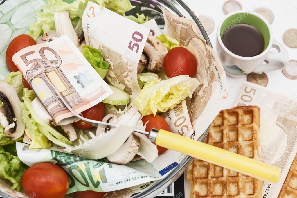 Money salad and coffee — Stock Photo © 88430034