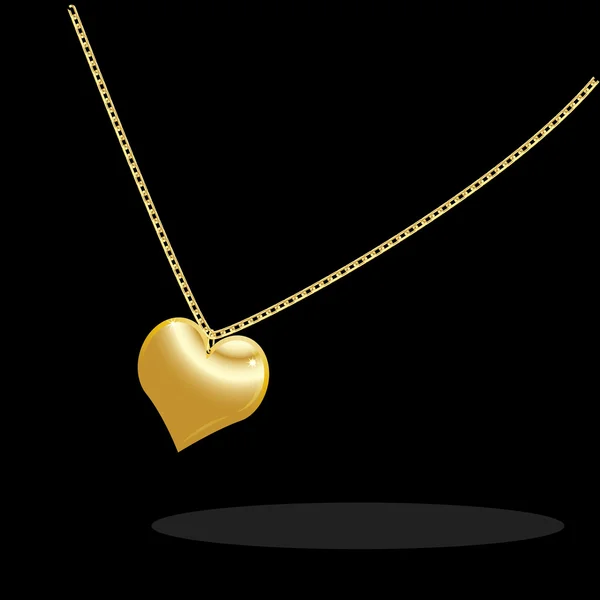 Halsband med gyllene hjärtat på en svart bakgrund — Stock vektor