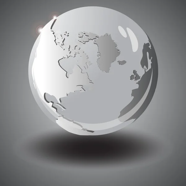 Grey glass globe with the continents in the air. — Stock Vector