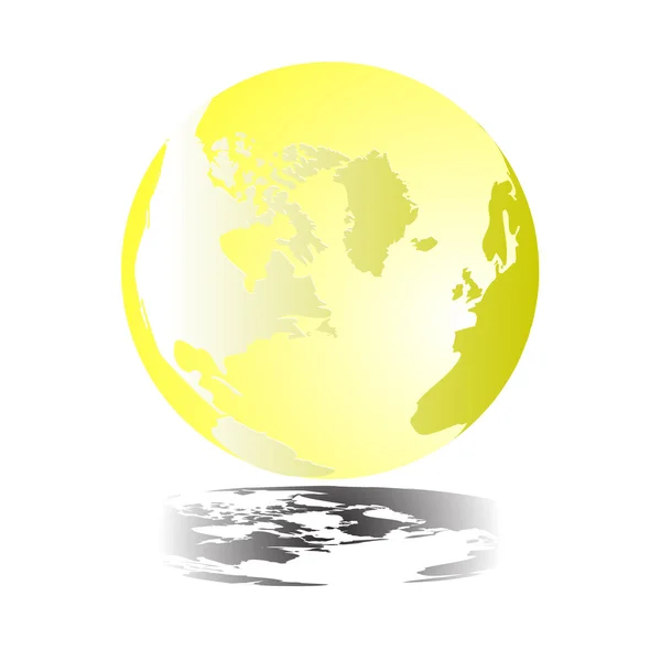 Yellow globe with the continents in the air. — Stock Vector