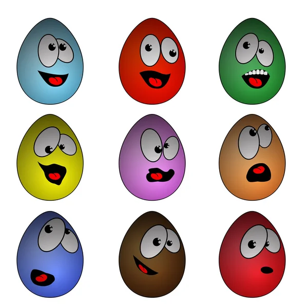 Huevos de dibujos animados con muchas expresiones — Vector de stock