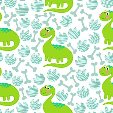 Yeşil dinozor vektör seamless modeli.