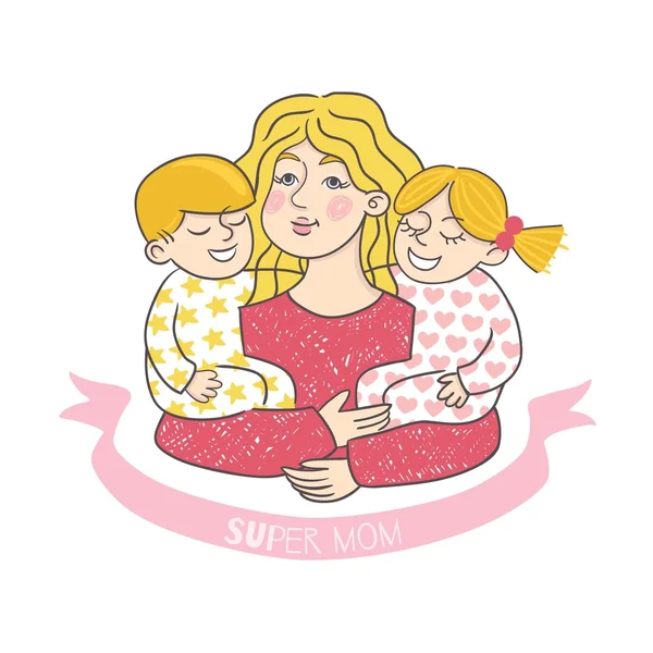Bonne carte de la fête des mères avec des dessins animés . — Image vectorielle