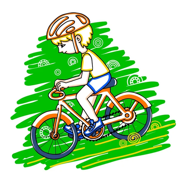 Επεξεργαστείτε το αγόρι σε ένα ποδήλατο χρώμα διάνυσμα σχεδίασης. — Διανυσματικό Αρχείο