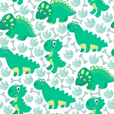 Yeşil dinozor vektör seamless modeli.