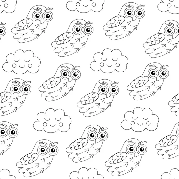猫头鹰和睡眠云矢量无缝模式. — 图库矢量图片