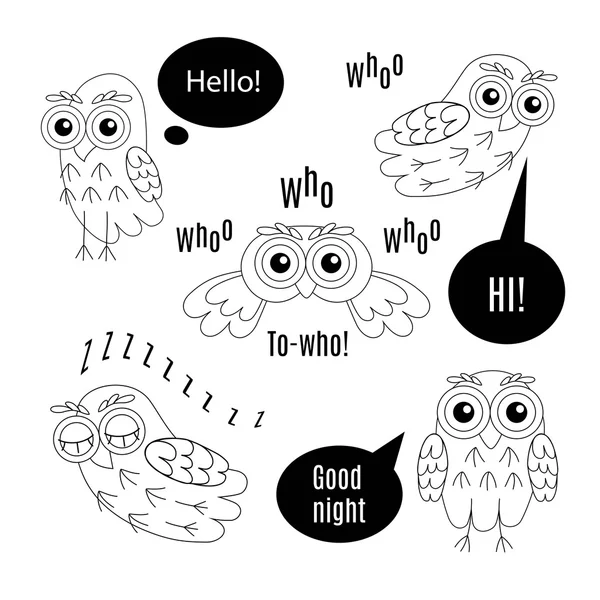 Set owl bubbles vector isolated. — Stock Vector