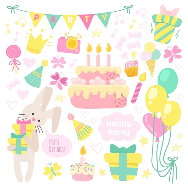 Doğum günü kutlama öznitelikleri simgeler vektör.