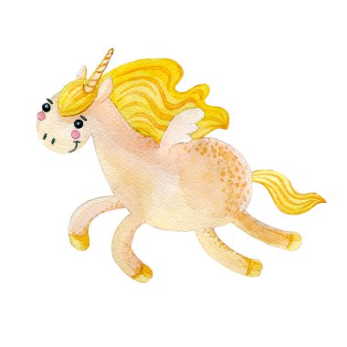 Tek boynuzlu at suluboya resim.