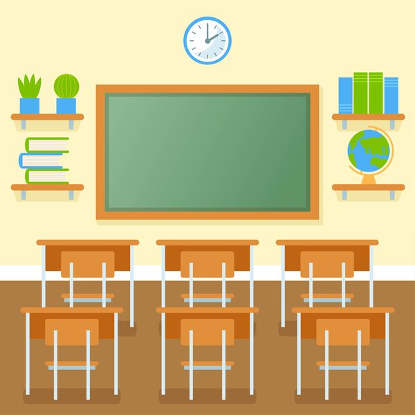 School classroom with chalkboard vector flat