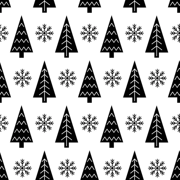 Noel ağacı ve kar tanesi vektör seamless modeli.