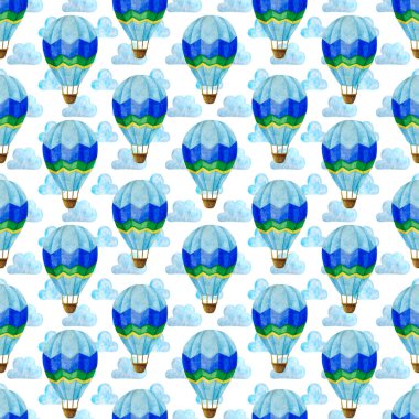 Mavi sıcak hava balonu, suluboya pürüzsüz desen, Hava Taşımacılığı