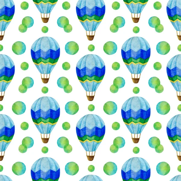 Гарячі повітряні кулі та бульбашки безшовний візерунок акварелі, дизайн хлопчика — стокове фото