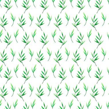 Yeşil bambu suluboya sembolsüz desen. Bambu dalları ve yaprakları arka plan.