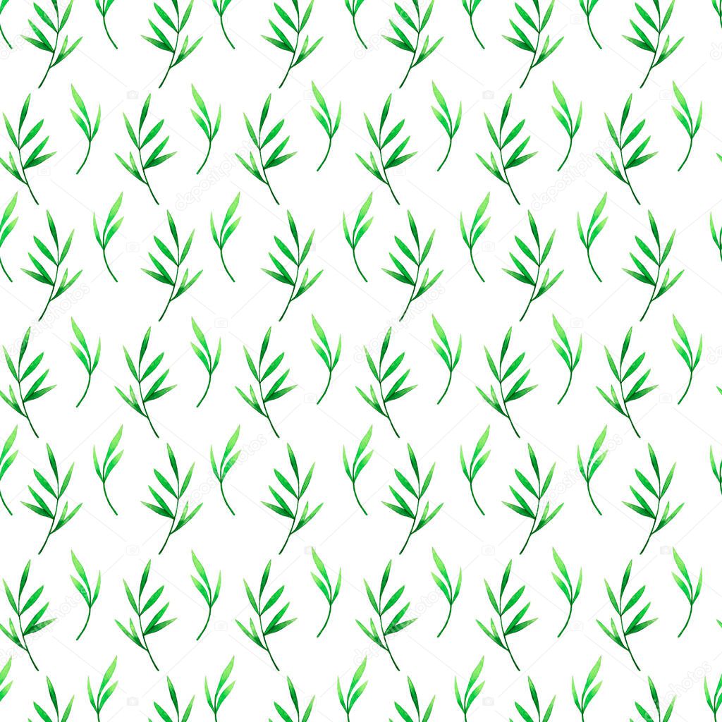 Green bamboo watercolor semless pattern. Bamboo branches and leaves background.