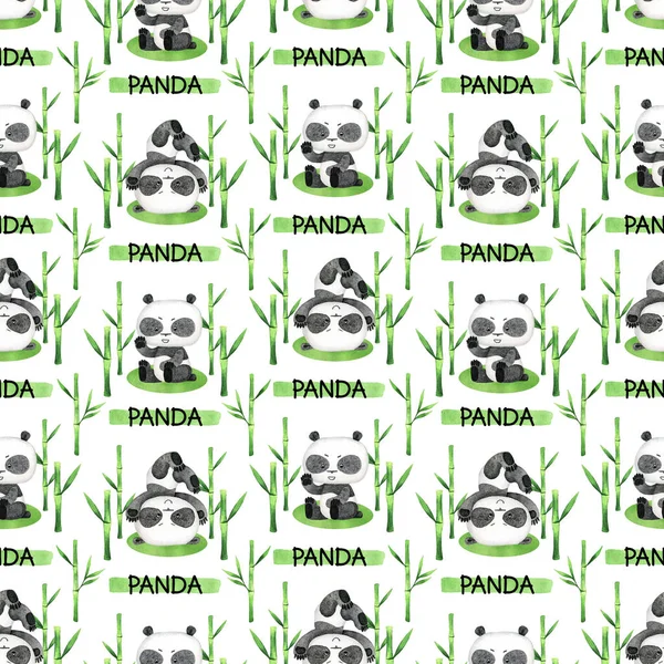 Panda akvarell szemcse nélküli minta. Aranyos fehér és fekete medve digitális papír — Stock Fotó