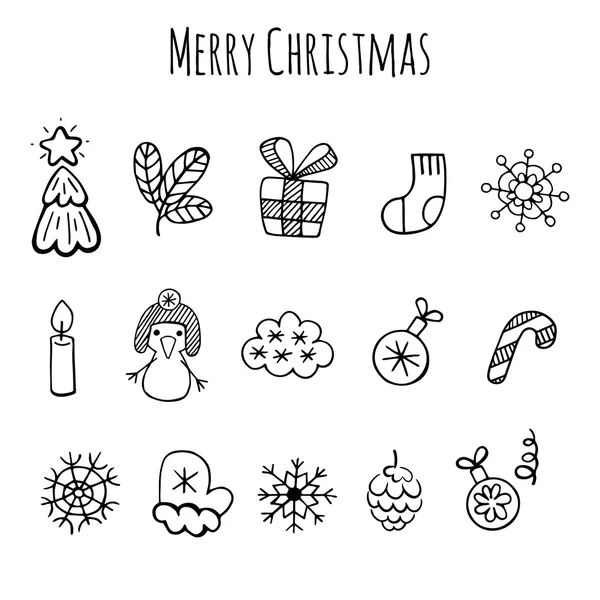 Navidad bosquejo iconos aislamiento conjunto vector diseño . — Archivo Imágenes Vectoriales