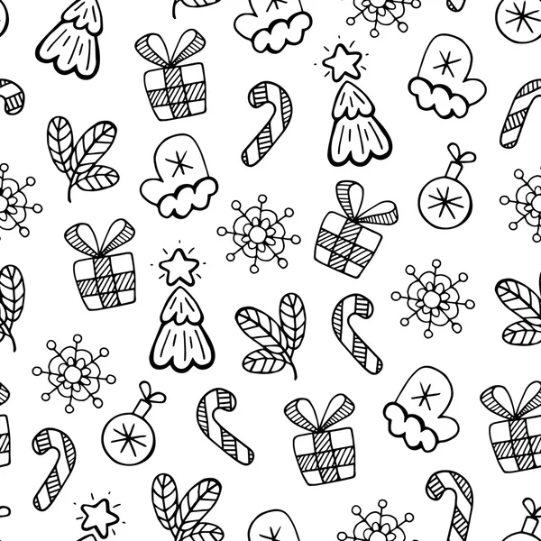 Weihnachten Schwarz-Weiß-Skizze, Vektor nahtloses Muster. — Stockvektor