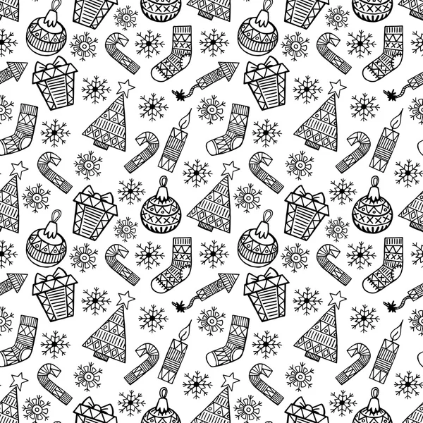 Dibujo en blanco y negro de Navidad, patrón sin costura vector . — Archivo Imágenes Vectoriales