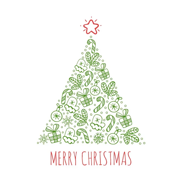 Noel ağacı kroki simgeler illüstrasyon vektör.