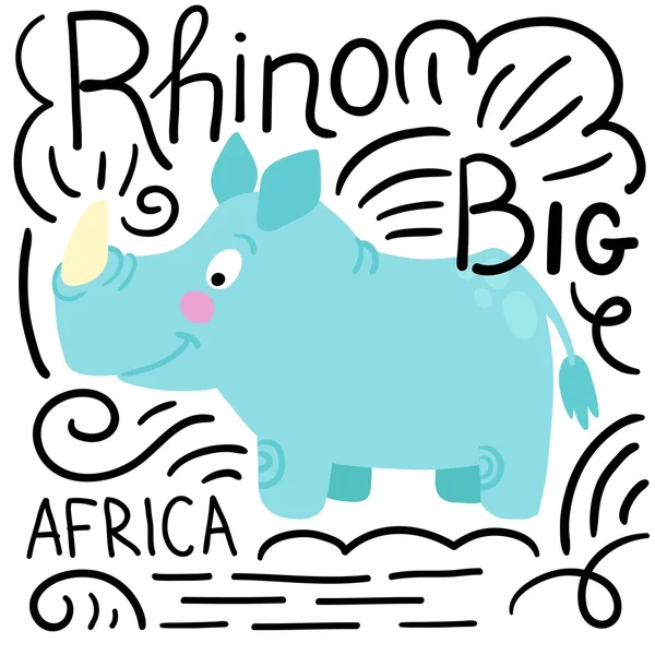 Rhino blauw met letters op een witte achtergrond geïsoleerd. — Stockvector