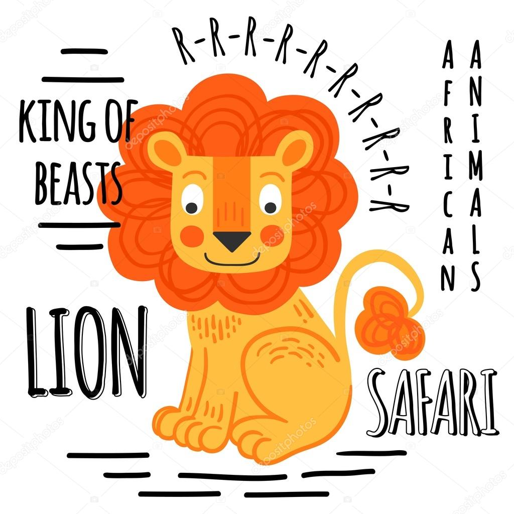 Lion red with lettering on a white background isolated.