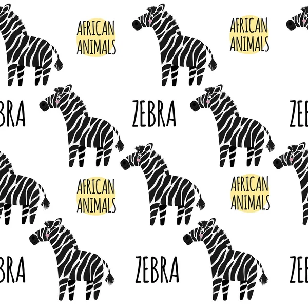 Cebra sobre un fondo blanco aislado. Animales africanos sin costura p — Vector de stock