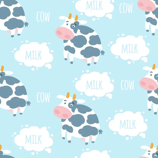 Kuh- und Milchvektor nahtlose Muster. Hintergrund landwirtschaftliche Betriebe — Stockvektor