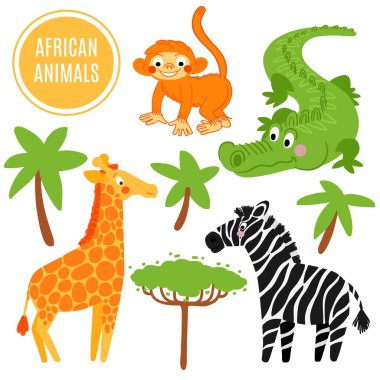 Afrika hayvanlar izole üzerinde beyaz arka plan belirleme.