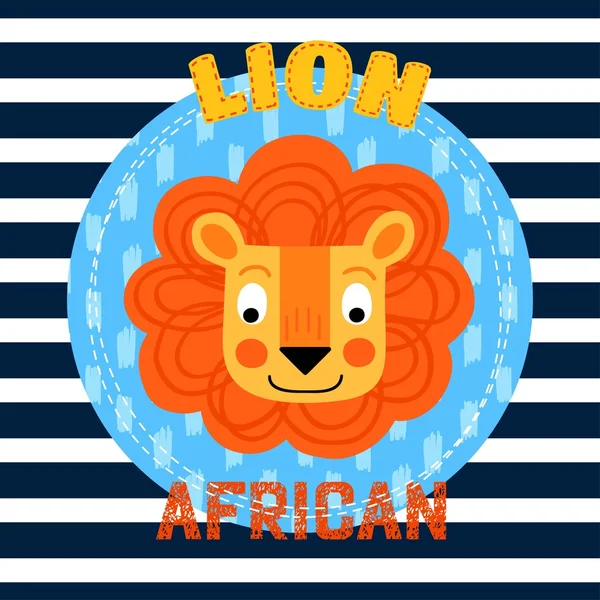 红狮子面对孤立的蓝色条纹背景上的白色。非洲 — 图库矢量图片