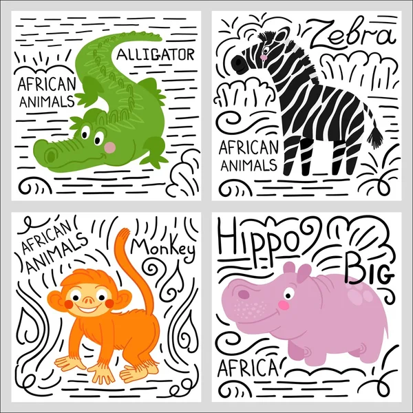 Afrikaanse dieren geïsoleerd op witte achtergrond instellen: alligator, trendy — Stockvector