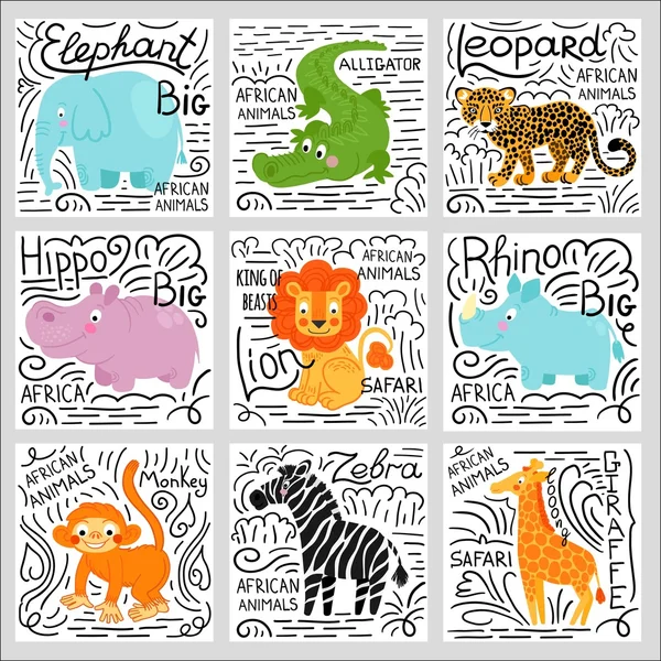 Animales africanos conjunto vector fondo — Vector de stock