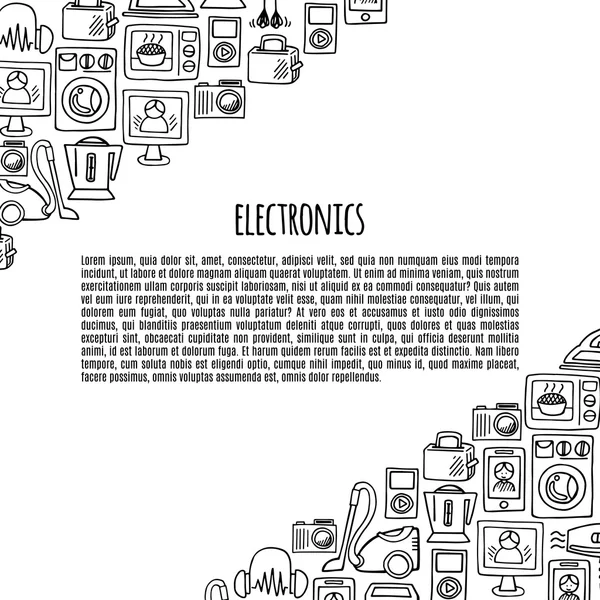 Domácí elektronika skica ikony vektor nápis. — Stockový vektor