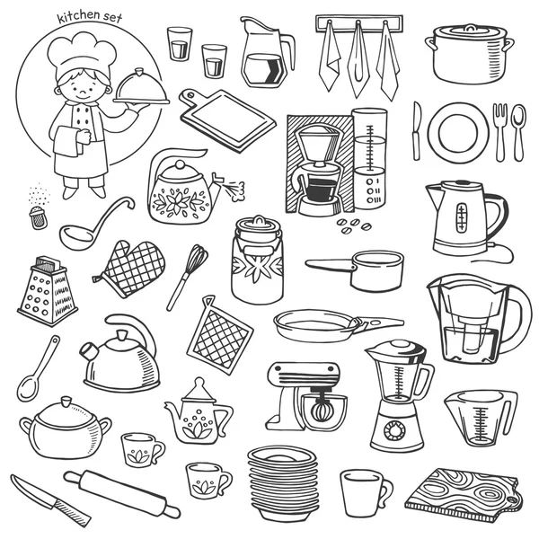 Utensilios de cocina y electrodomésticos vector iconos conjunto — Vector de stock