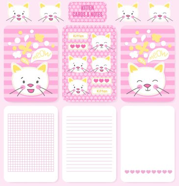 Beyaz yavru kedi kartları vektör çizimler.