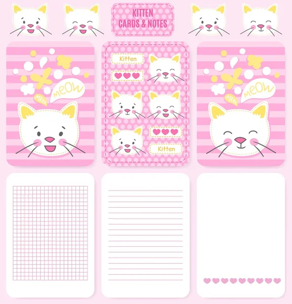 Gatito blanco tarjetas vector ilustraciones . — Vector de stock